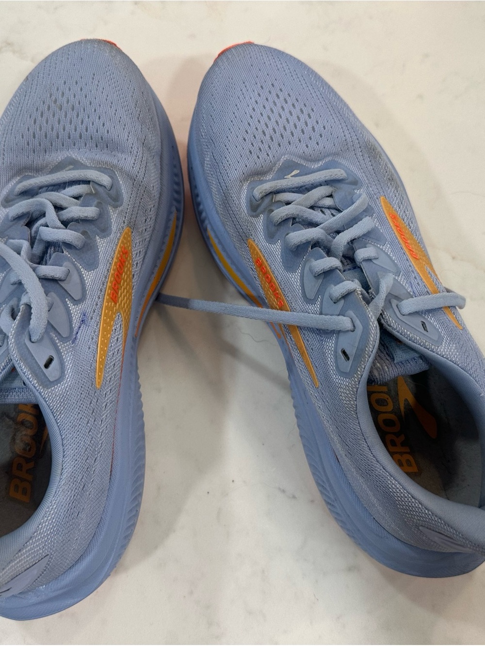 Women Brooks Ghost Light Blue Running Shoes with Orange Accents - Picture 3 of 6